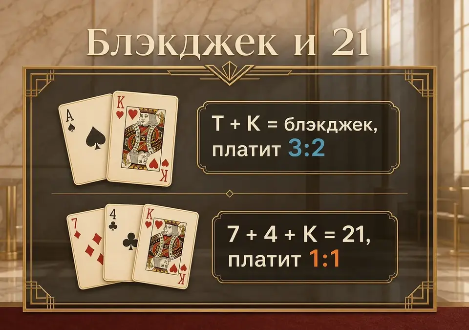 Блэкджек и 21: инфографика о том, когда это название игры, а когда — рука