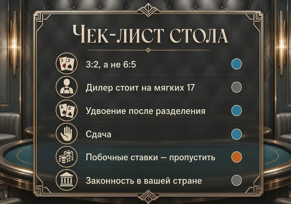 Чек-лист live-стола: инфографика с пунктами правил для проверки до игры