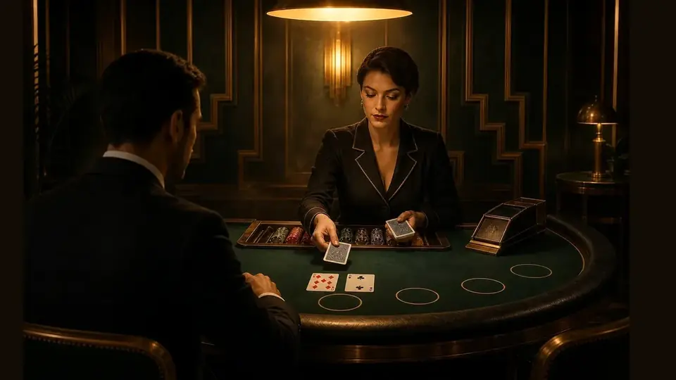 Игрок с 12 против двойки дилера, и дилер подаёт ему ещё одну карту