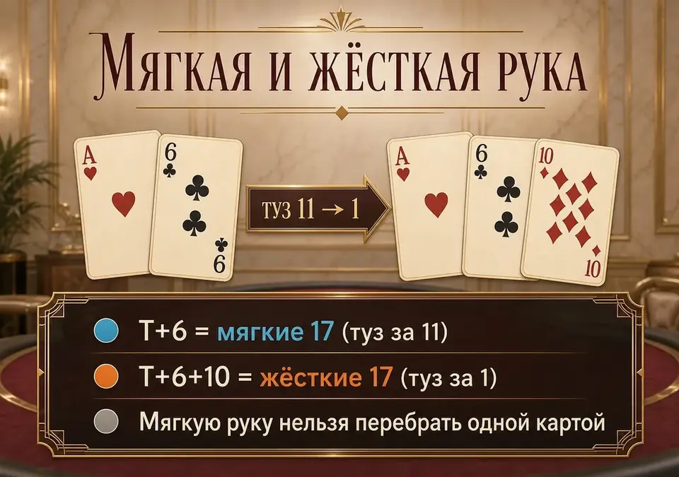 Инфографика: чем мягкая рука отличается от жёсткой в блэкджеке