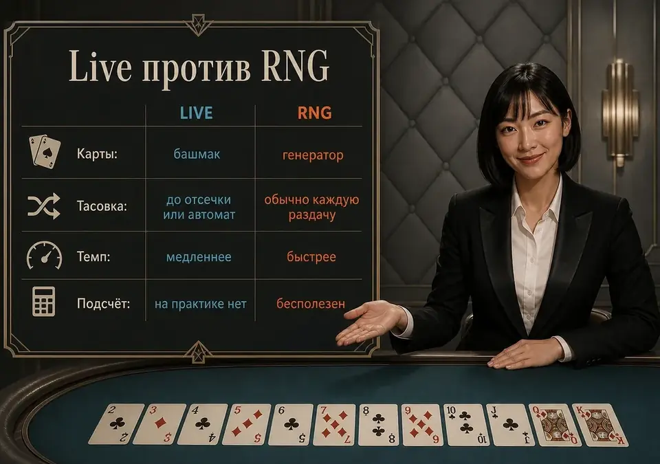 Live и RNG рядом: инфографика с отличиями двух форматов блэкджека