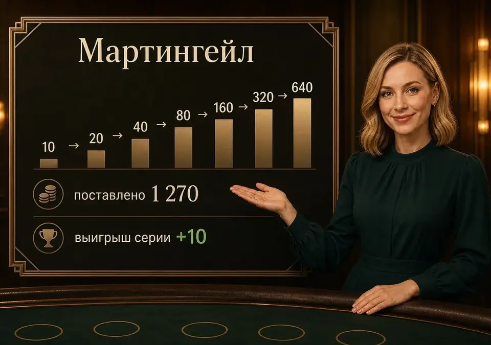 Мартингейл наглядно: ставка удваивается после каждого очередного проигрыша