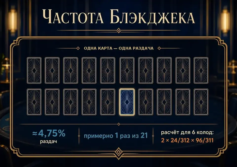Схема частоты блэкджека: лишь малая доля раздач начинается с лучшей руки