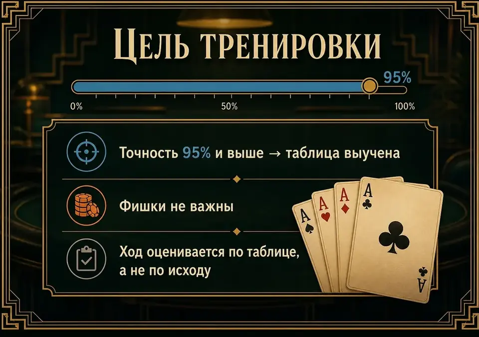 Схема-инфографика: какая цель у тренировки в бесплатном тренажёре блэкджека