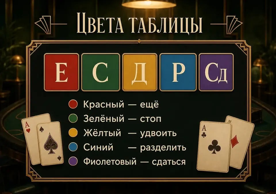 Схема-инфографика: цветовая легенда таблицы и ходы, которые обозначает каждый цвет