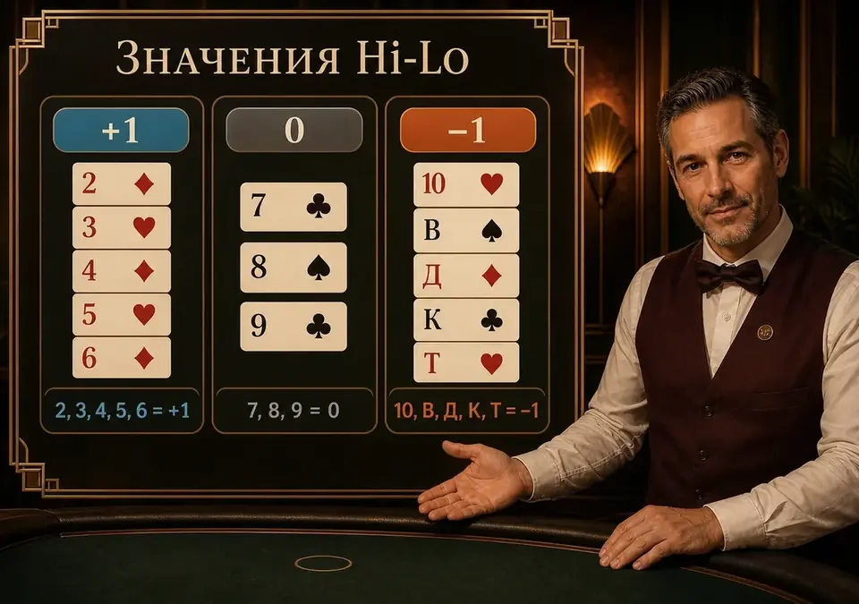 Значения карт в системе Hi-Lo, сведённые в наглядную инфографику